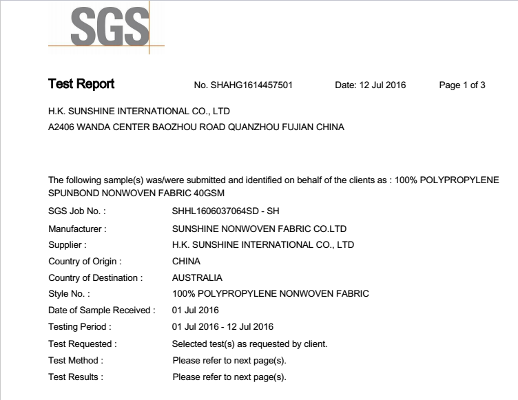 SGS Test report Overall Migration in 10% Ethanol